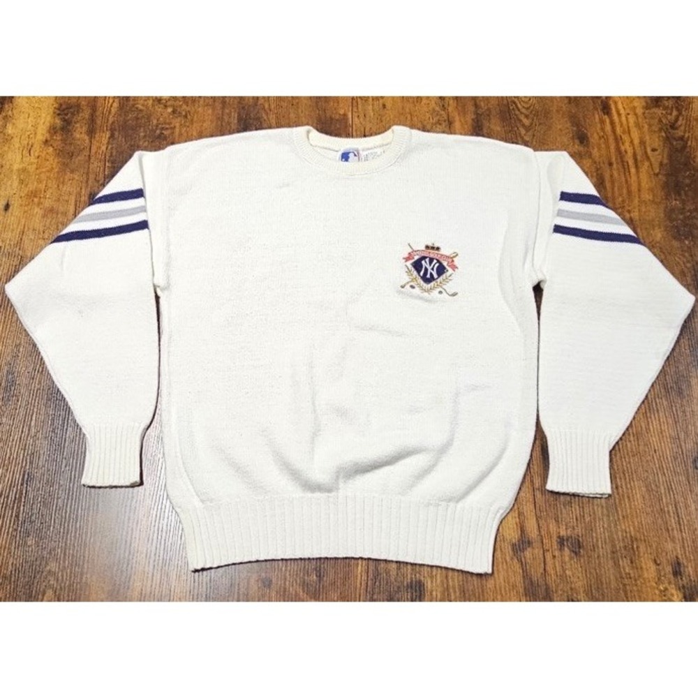 RARE Vintage New York Yankees Golf Club Cliff Engle Knit Sweater Medium 80s MLB